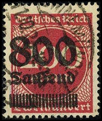 DEUTSCHES REICH. 
INFLATION. 
800 Tsd. Mk. auf 200 Mk. 1923 lilarot, gepr. Inf...