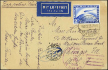 DEUTSCHES REICH. 
FLUG- und ZEPPELINPOST. 
ZEPPELINPOST. 1. Amerikafahrt Aufgabe Friedrichshafen 10.10 1928 AK NY. 16.10.1928, Chikago 17.10. 1928 2...