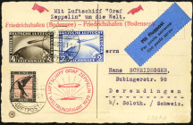 DEUTSCHES REICH. 
FLUG- und ZEPPELINPOST. 
ZEPPELINPOST. Weltrundfahrt 1929 Friedrichshafen- Friedrichshafen, 2 u.4 RM Zeppelin, 1 RM Flugpost, Bild...