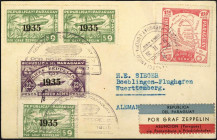 DEUTSCHES REICH. 
FLUG- und ZEPPELINPOST. 
ZEPPELINPOST. 1. Südamerikan. Pendelfahrt 9.11.1935 Paraguay 9 P., 22,50 P., l. verfärbte Karte. Sieger 3...