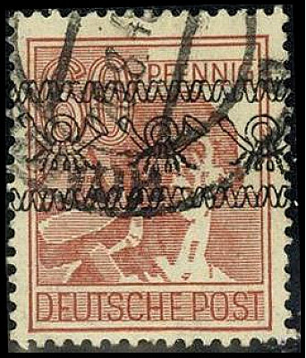 Bi/-ZONE. 
AMERIKANISCH-BRITISCHE ZONE. 
60 Pf. braunkarmin 20.8.48 Bandaufdru...