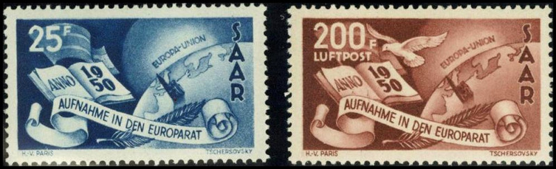 SAARLAND. 
Europarat 1950. Mi. 297/98 (230,-). . 


**