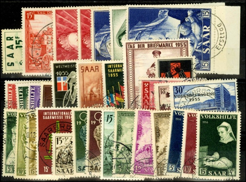 SAARLAND.
Jahrgänge 1954-1956 kpl., z.T. geprüft mit 350 FDC Typ. geprüft. Mi. ...