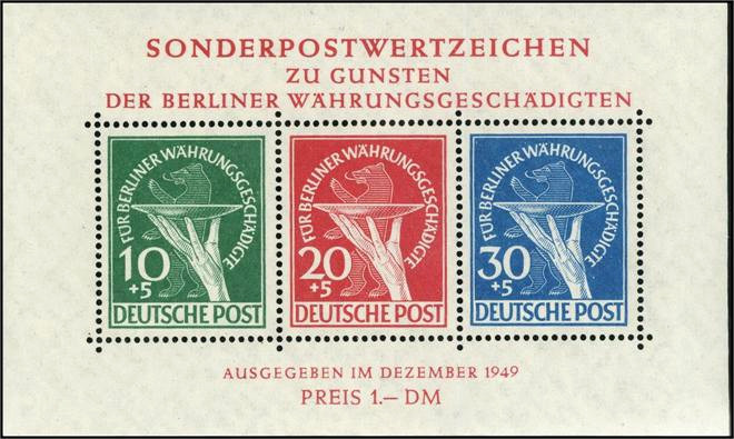 BERLIN. 
Währungsgeschädigten-Block. Mi (68-70) Bl.1 (950,-). . 


**