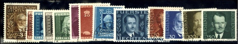 LIECHTENSTEIN.
1939 Fürstenhaus (13). Mi. 191, 207-217 (119,-). .

Pra. ⊙