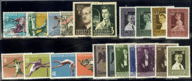 LIECHTENSTEIN. 
Jahrgang 1955-1956 (Sport II gestempelt, Rotes Kreuz **, 1956 Sport III **, 150 J. Souveränität, 50. Geb. Franz Josef II., Briefmarke...