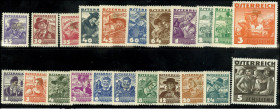 ÖSTERREICH. 
ÖSTERREICH - I. Republik. 
1g- 5 S. Freimarken (22 W.) 1934 Volkstrachten. Mi. 567- 587 (300,-). . 


Schonfalz *