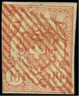 SCHWEIZ. 
15 Rp. RAYON III rotorange, große Wertziffer, rote fast vollständige u. klare Raute, meist breitrandig, l. unten berührt, sign. Trüssel SPV...