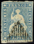 SCHWEIZ. 
10 Rp. blau 1854 Münchner Druck voll- überrandig, r. berührt. Mi. 14 I (550,-). . 


Pra. ⊙