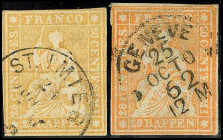 SCHWEIZ. 
20 Rp. gelb, orange 1854. Mi. 16 II (170,-). . 


Kab, Pra.⊙