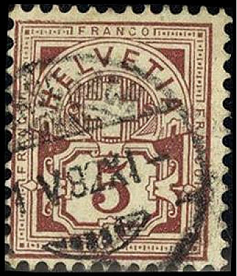 SCHWEIZ. 
5 C. 1882 Kreuz über Wertschild, weisses Papier. Mi. 46 (120,-). . 
...