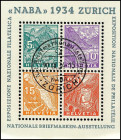 SCHWEIZ. 
5 - 20 C. NABA Block 1934 1.Tags- Sonderstpl. 29.9. Mi. (271-74) Bl.1 (750,-). . 


Lux. ⊙