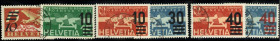 SCHWEIZ. 
Flugmarken mit Aufdruck 1935 / 10/15 (2), 10/20, 30/90, 40/20, 40/90 C. Mi. 285-86a, 291-93b, 310 (183,-). . 


⊙