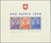 SCHWEIZ. 
10-30 C. 1936 Pro Patria Block. Mi. 294-296 Bl.2 (75,-). . 


**