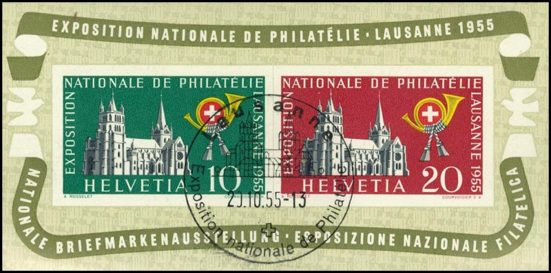 SCHWEIZ. 
10+20 C. Lausanne- Block 1955 Sonderstpl.20.10. 1955. Mi. 611-612, Bl...