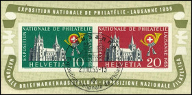 SCHWEIZ. 
10+20 C. Lausanne- Block 1955 Sonderstpl.20.10. 1955. Mi. 611-612, Bl.15 (100,-). . 


⊙