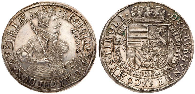 Austria. Archduke Leopold V (1623-1632), silver Taler, 1632. Hall. Crowned, armo...