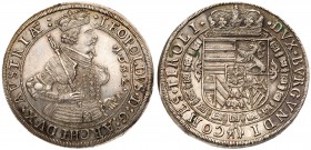 Austria. Archduke Leopold V (1623-1632), silver Taler, 1632. Hall. Crowned, armored half-figure right, holding scepter and gripping hilt. Rev. Crowned...