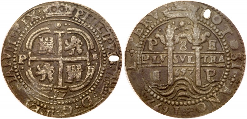 Bolivia, Philip IV of Spain (1621-65). Silver cob 8-Reales Royal, 1657 PE, Potos...