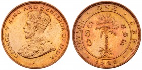Ceylon, British Colony, George V (1910-36). Copper Specimen Cent, 1926, Kings Norton Mint (Pr. 217; KM 107). Brilliant Uncirculated with full mint red...