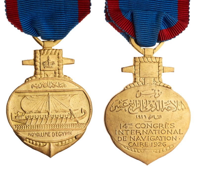 Egypt, 14th International Navigation Congress, 1926. Anchor-shaped gilt-bronze m...