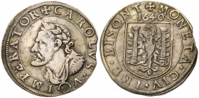 France: Feudal Coinage. Franche-Comt&eacute;, City of Besancon. Silver Teston, 1640, in the name of Holy Roman Emperor Charles V (1516-1556), laureate...