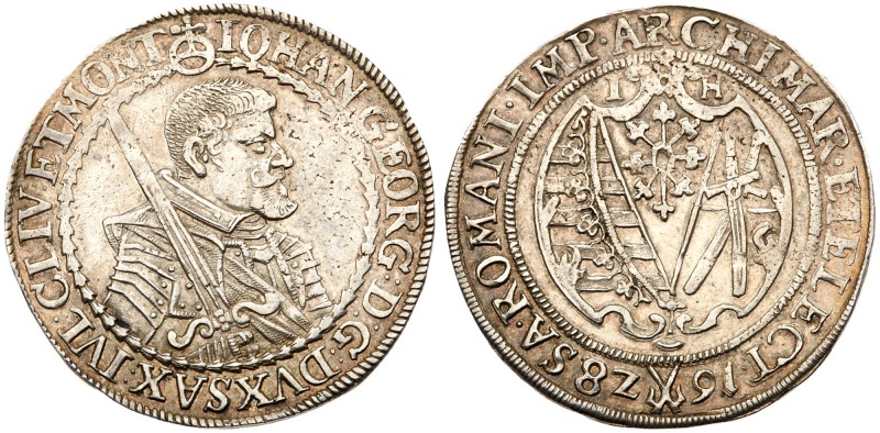 German States: Saxony. Johann Georg I (1615-56). Silver Quarter Taler, 1628-HI. ...