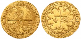 Henry VI, King of England and France (1422-53). Gold Salut d'Or, St L&ocirc; Mint, second issue from 6th September 1423, standing figures of Virgin Ma...