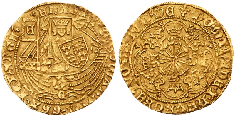 Edward IV, first reign (1461-70). Gold Half-Ryal of five shillings, light coinag...