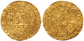 Edward IV, first reign (1461-70). Gold Half-Ryal of five shillings, light coinage (1464-1470), York Mint, armoured King standing facing in ship, holdi...