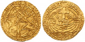 Edward IV, second reign (1471-83). Gold Angel of six shillings and eight pence, final issue of reign issued at juncture with reign of Edward V, St Mic...