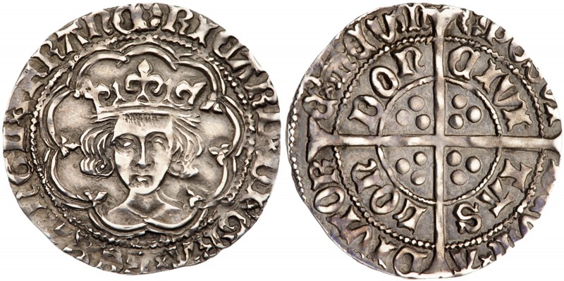 Richard III (1483-85). Silver Groat, type I, London Mint facing crowned bust in ...