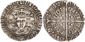 Richard III (1483-85). Silver Groat, type I, London Mint facing crowned bust in double tressure of nine arcs, fleur de lis on cusps, beaded circles an...