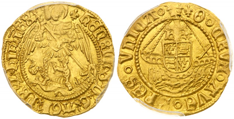 Henry VIII (1509-47). Gold Half-Angel of four shillings, third coinage (1544-47)...