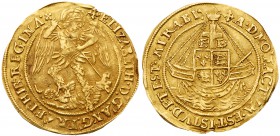 Elizabeth I (1558-1603). Fine gold Angel of ten shillings, first to fourth issue (1559-78), St Michael slaying dragon right, head breaks inner wire li...