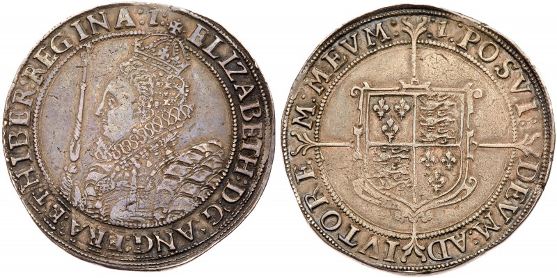Elizabeth I (1558-1603). Silver Crown, ornate crowned bust left, holding orb and...