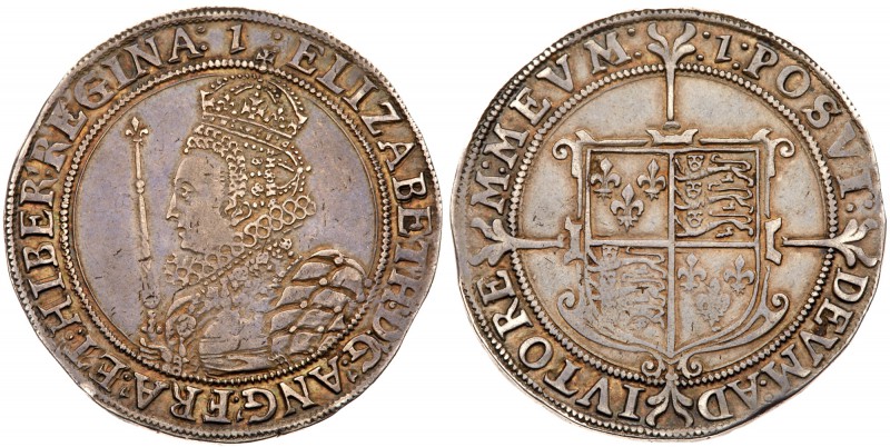 Elizabeth I (1558-1603). Silver Halfcrown, seventh issue (1601-02), crowned orna...