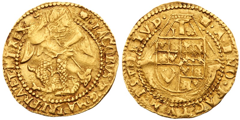 James I (1603-25). Fine gold Half-Angel of five shillings and sixpence, second c...