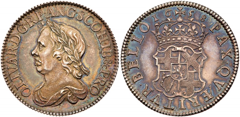 Oliver Cromwell (d.1658). Silver Shilling, 1658, laureate and draped bust left, ...