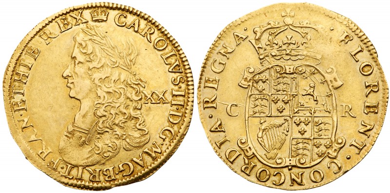 Charles II (1660-85). Gold Unite of twenty shillings, second hammered issue (166...