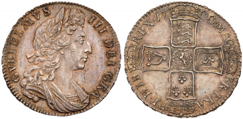 William III (1694-1702). Silver Halfcrown, 1700, first laureate and draped bust ...