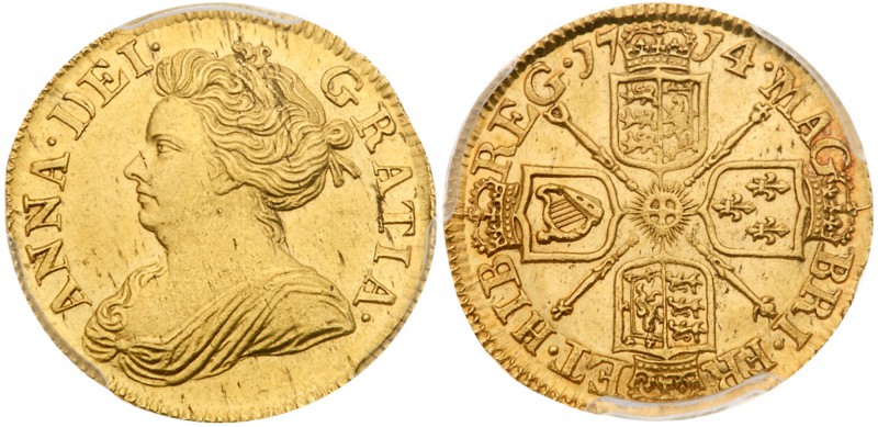 Anne (1702-14). Gold Half-Guinea, 1714, Post-Union, draped bust left, legend sur...