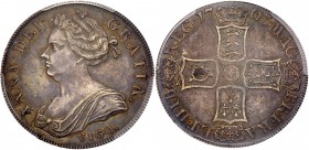 Anne (1702-14). Silver Crown, 1703, VIGO. below first draped bust left, Latin legend and toothed border surrounding, ANNA.DEI. GRATIA., Rev. Pre-Union...