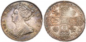 Anne (1702-14). Silver Halfcrown, 1706, draped bust left, Latin legend and toothed border surrounding, ANNA. DEI. GRATIA., Rev. Pre-Union crowned cruc...