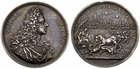 Jacobite, James (III), Elder Pretender. 'The Only Safeguard' Silver Medal, 1721. By O. Hamerani. Draped and cuirassed portrait bust of James Stuart, R...