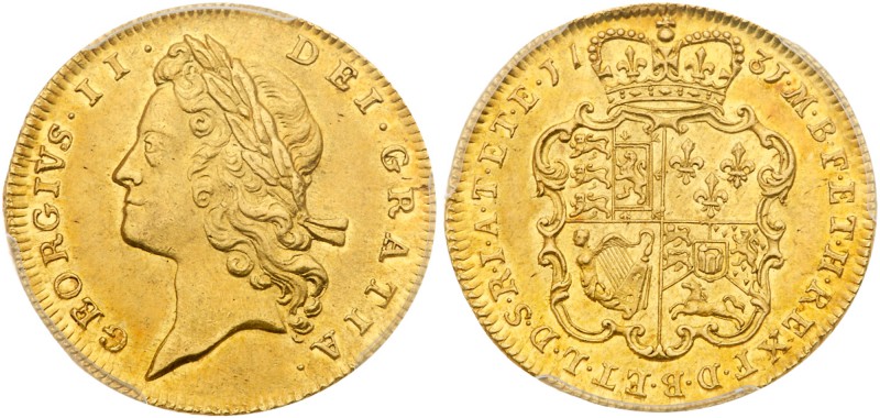 George II (1727-60). Gold Guinea, 1731, second young laureate head left, legend ...