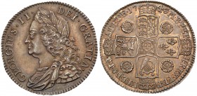 George II (1727-60). Silver Halfcrown, 1743, older laureate and draped bust left, legend and toothed border surrounding, GEORGIVS. II. DEI. GRATIA. Re...