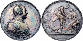 George II (1727-61). Silver Medal, 1746. Battle of Culloden. 51mm. By R. Yeo. Armoured bust of the Duke of Cumberland right. Rev. The Duke, as Hercule...