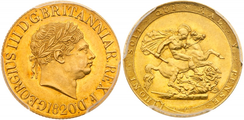 George III (1760-1820). Gold Sovereign, 1820, second laureate head right with mo...