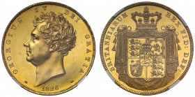 George IV (1820-30). Gold Proof Five Pounds, 1826, bare head left, date below, legend and toothed border surrounding, GEORGIUS IV DEI GRATIA, Rev. qua...